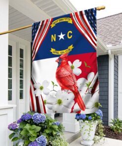 North Carolina Flag With Cardinal and Flowering Dogwood Flag TPT812Fv1