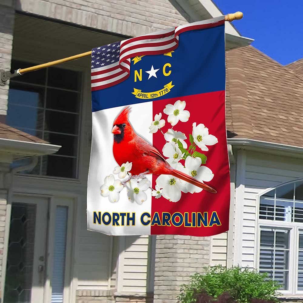 North Carolina State Dogwood Flower and Cardinal Flag MLN1306F - Image 2