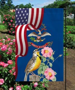North Dakota Meadowlark Bird and Prairie Rose Flower Flag MLN1141Fv9