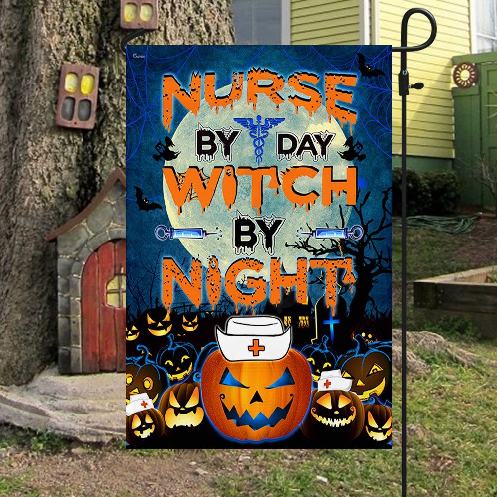 Nurse Flag Nurse By Day Witch By Night Halloween Pumpkin Flag MLH1842F - Image 4