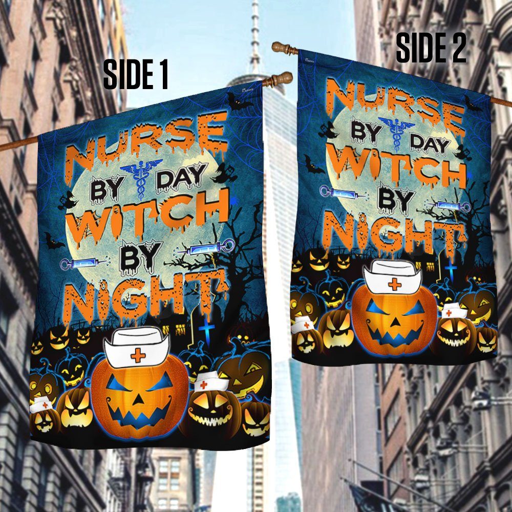 Nurse Flag Nurse By Day Witch By Night Halloween Pumpkin Flag MLH1842F - Image 3