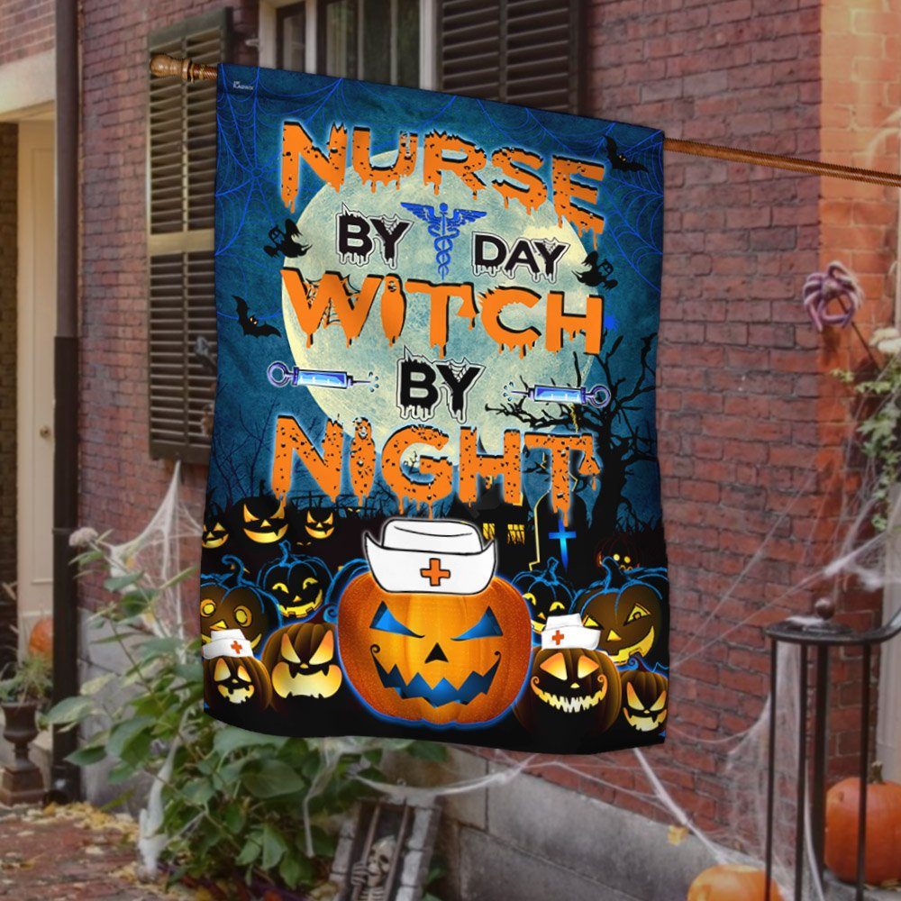 Nurse Flag Nurse By Day Witch By Night Halloween Pumpkin Flag MLH1842F - Image 2