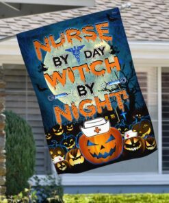 Nurse Flag Nurse By Day Witch By Night Halloween Pumpkin Flag MLH1842F