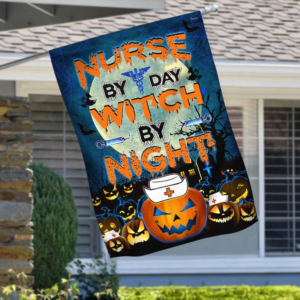 Nurse Flag Nurse By Day Witch By Night Halloween Pumpkin Flag MLH1842F