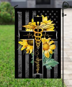 nurse life sunflower christian cross flag 1425