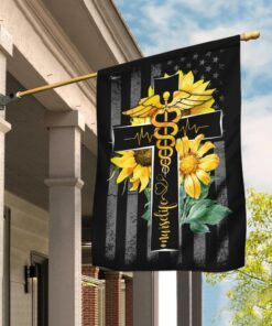 Nurse Life Sunflower Christian Cross Flag