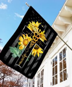 nurse life sunflower christian cross flag 4873