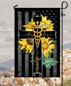 nurse life sunflower christian cross flag 6813