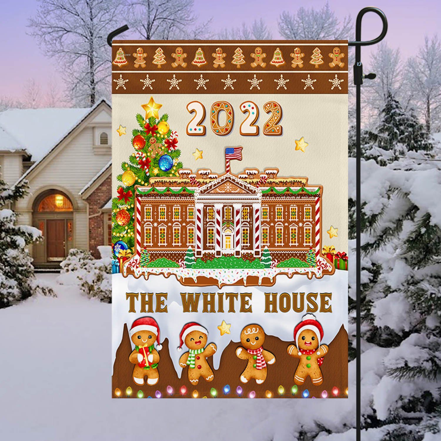 Official 2022 White House Gingerbread Christmas Garden Flag & Mailbox Cover BNN623MF - Image 3
