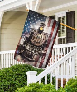 Old Time Vintage Steam Train American Flag THH3154F