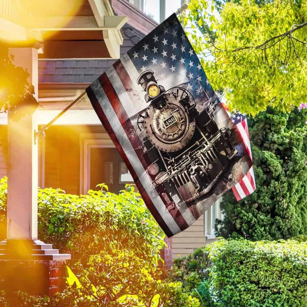 Old Time Vintage Steam Train American Flag THH3154F - Image 3