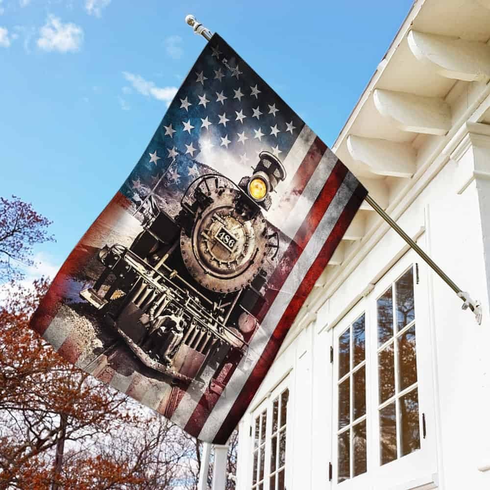 Old Time Vintage Steam Train American Flag THH3154F - Image 4