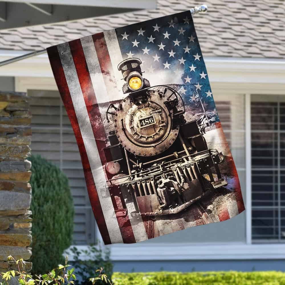 Old Time Vintage Steam Train American Flag THH3154F - Image 6