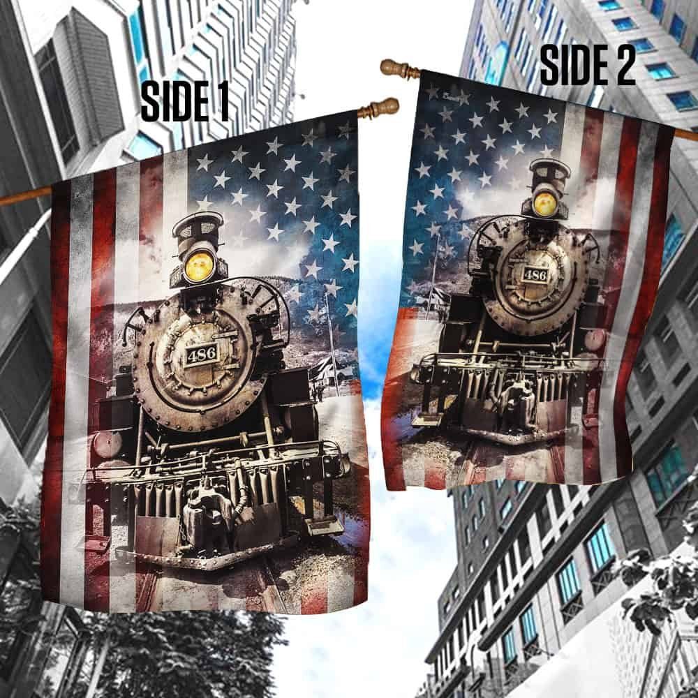 Old Time Vintage Steam Train American Flag THH3154F - Image 5