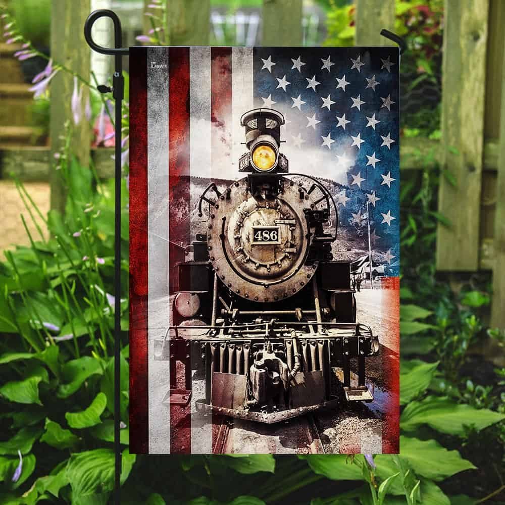 Old Time Vintage Steam Train American Flag THH3154F - Image 8