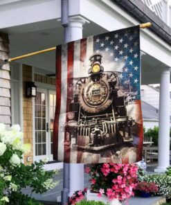 old time vintage steam train american flag thh3154f 4252