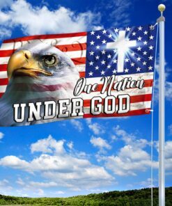 one nation under god, christian cross, american eagle grommet flag tpt216gf 8393