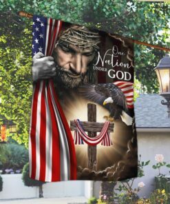 One Nation Under God. Christian Cross American Flag THB3614F
