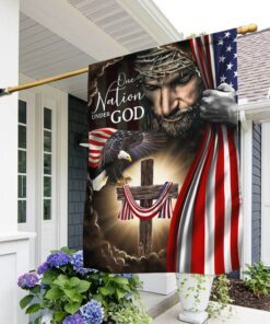one nation under god. christian cross american flag thb3614f 6199