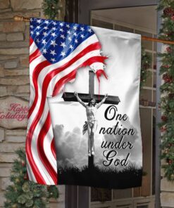 one nation under god. jesus christian cross american flag 3144