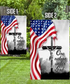 one nation under god. jesus christian cross american flag 3875