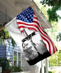 one nation under god. jesus christian cross american flag 4389