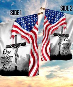 one nation under god. jesus christian cross american flag 4930