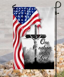 one nation under god. jesus christian cross american flag 5578