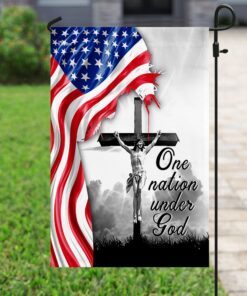 one nation under god. jesus christian cross american flag 6773