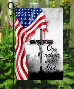 one nation under god. jesus christian cross american flag 7517