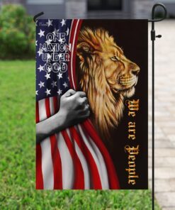 one nation under god. lion american flag 8338