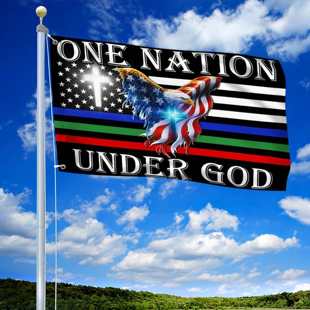 One Nation Under God. Thin Blue Green Red Line American Eagle Flag THB3602GFv11 - Image 2