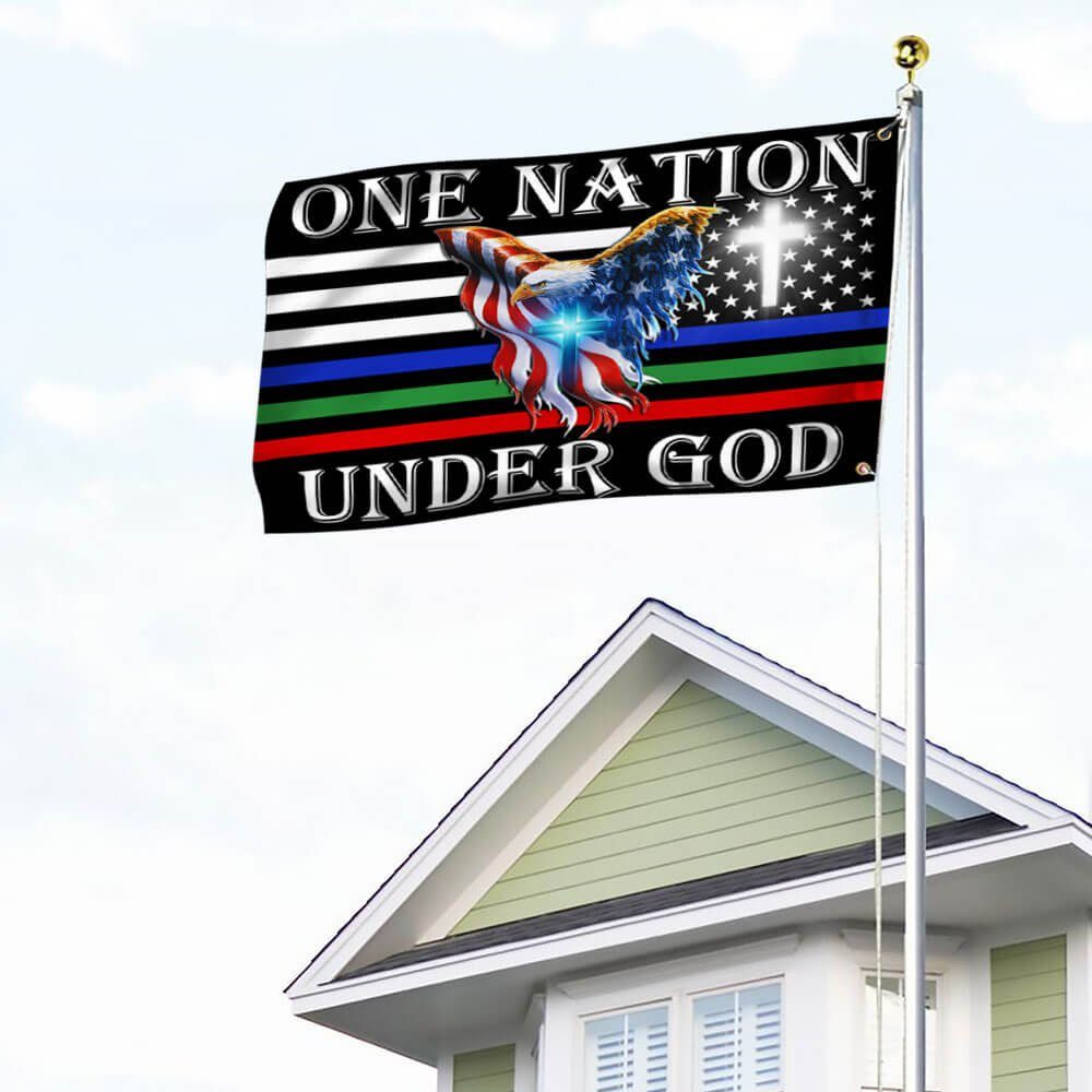 One Nation Under God. Thin Blue Green Red Line American Eagle Flag THB3602GFv11 - Image 4