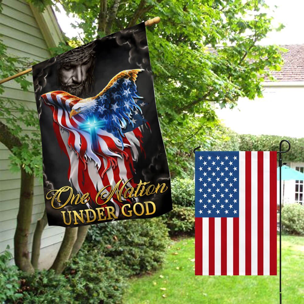 One Nation Under God Jesus Christian Cross American Eagle Flag TPT810F - Image 5