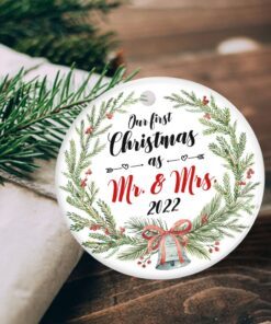 our first christmas married ornament 2022 christmas tree decorations christmas gift, anniversary gift, wedding gifts for couple christmas decorations, ceramic ornament 4 styles tpt369os4 1412