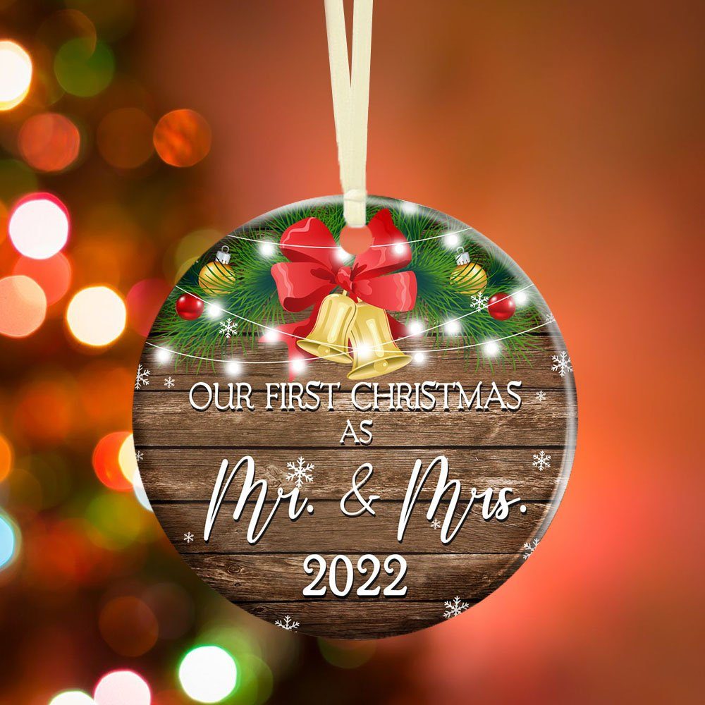 Our First Christmas Married Ornament 2022 - Christmas Tree Decorations - Christmas Gift, Anniversary Gift, Wedding Gifts For Couple - Christmas Decorations, Ceramic Ornament 4 Styles TPT369Os4 - Image 2