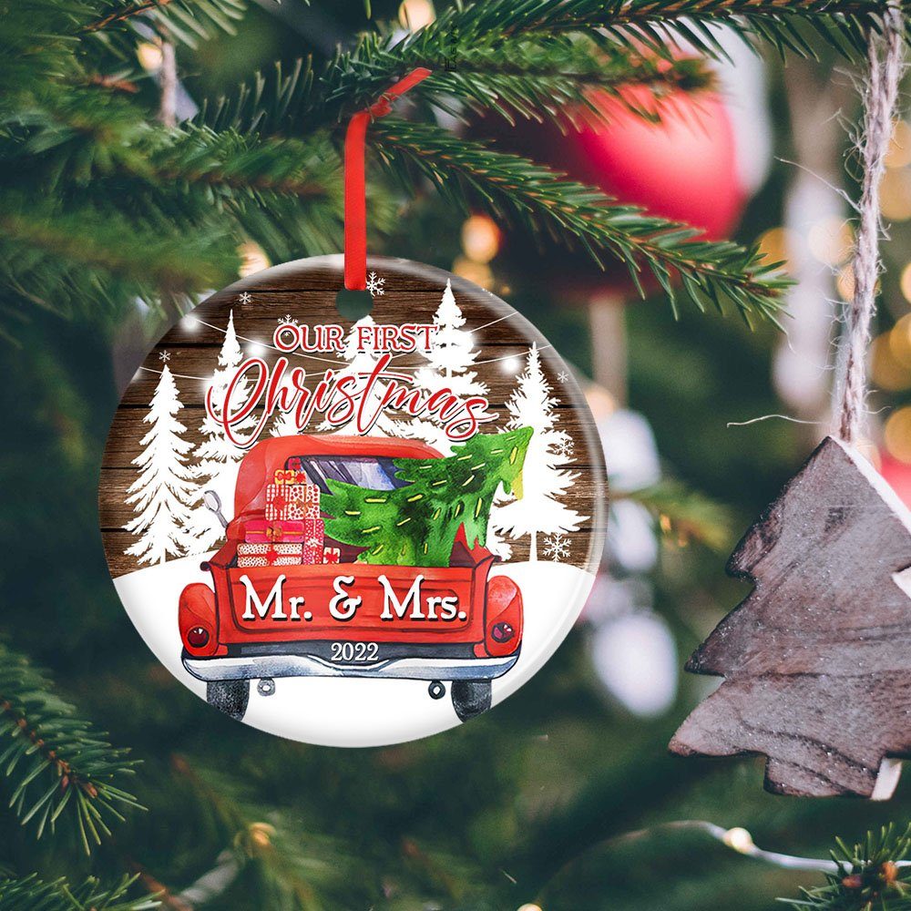 Our First Christmas Married Ornament 2022 - Christmas Tree Decorations - Christmas Gift, Anniversary Gift, Wedding Gifts For Couple - Christmas Decorations, Ceramic Ornament 4 Styles TPT369Os4 - Image 8