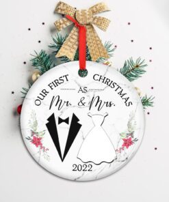our first christmas married ornament 2022 christmas tree decorations christmas gift, anniversary gift, wedding gifts for couple christmas decorations, ceramic ornament 4 styles tpt369os4 5115