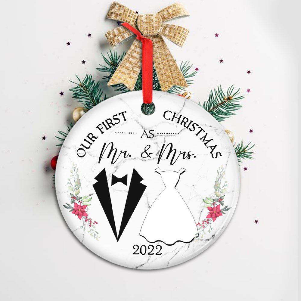 Our First Christmas Married Ornament 2022 - Christmas Tree Decorations - Christmas Gift, Anniversary Gift, Wedding Gifts For Couple - Christmas Decorations, Ceramic Ornament 4 Styles TPT369Os4 - Image 7