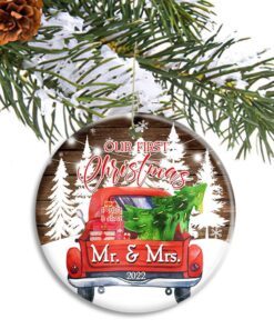 our first christmas married ornament 2022 christmas tree decorations christmas gift, anniversary gift, wedding gifts for couple christmas decorations, ceramic ornament 4 styles tpt369os4 5517