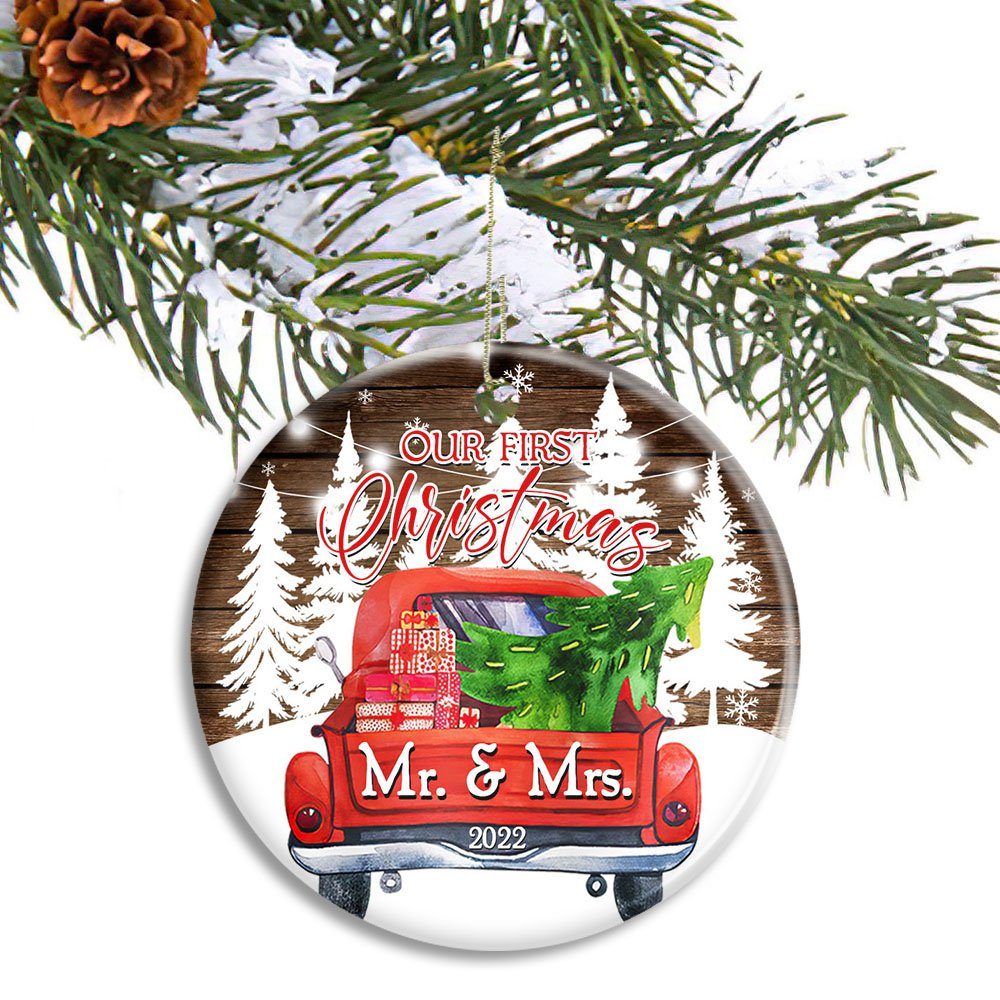 Our First Christmas Married Ornament 2022 - Christmas Tree Decorations - Christmas Gift, Anniversary Gift, Wedding Gifts For Couple - Christmas Decorations, Ceramic Ornament 4 Styles TPT369Os4 - Image 9