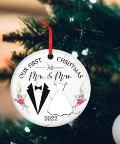 our first christmas married ornament 2022 christmas tree decorations christmas gift, anniversary gift, wedding gifts for couple christmas decorations, ceramic ornament 4 styles tpt369os4 7532