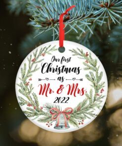 our first christmas married ornament 2022 christmas tree decorations christmas gift, anniversary gift, wedding gifts for couple christmas decorations, ceramic ornament 4 styles tpt369os4 8951