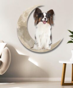 papillon dog and moon hanging metal sign qnk879msv54 3655
