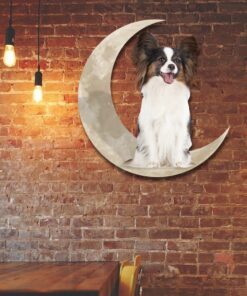 Papillon Dog And Moon Hanging Metal Sign QNK879MSv54