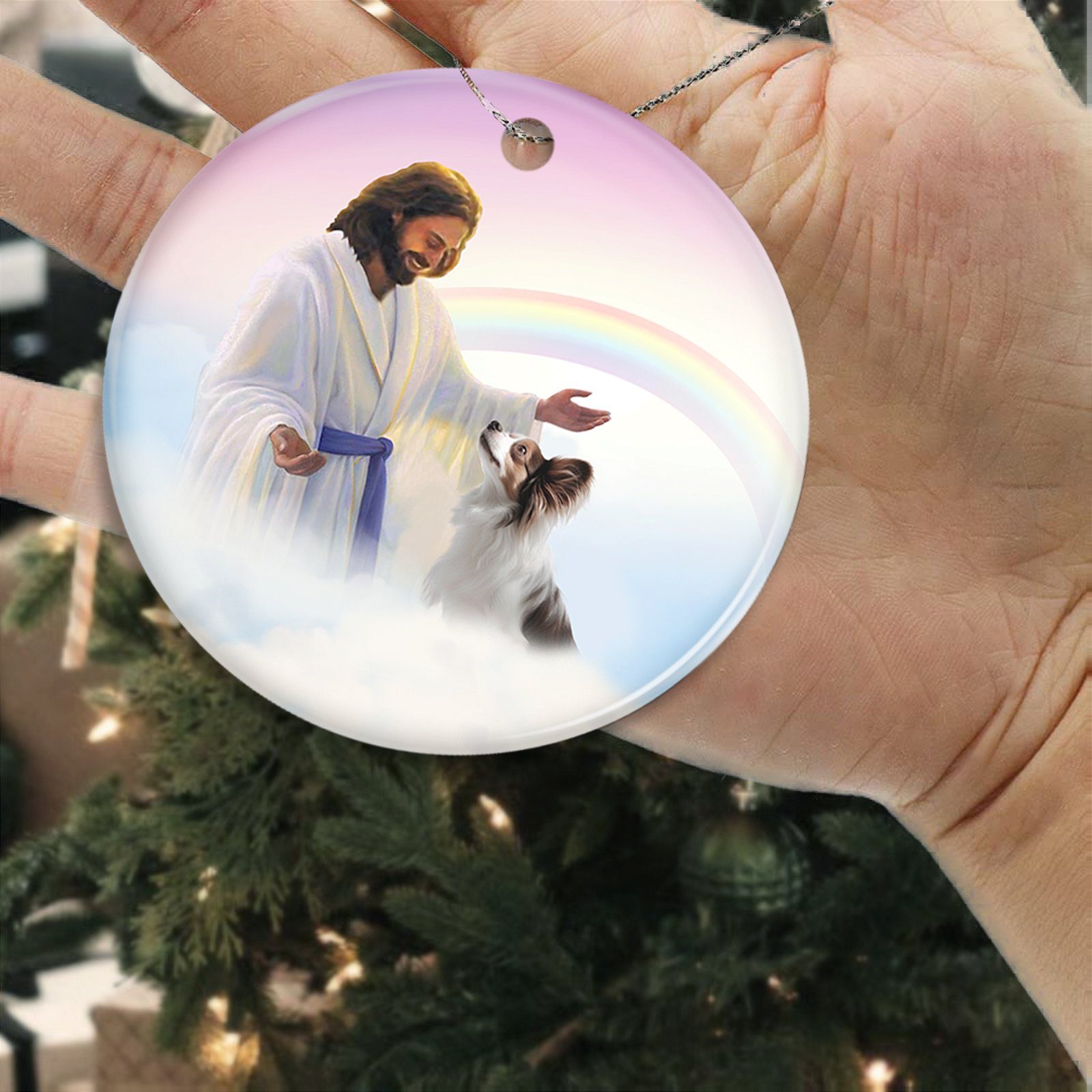 Papillon Ornament Papillon and Jesus Circle Ceramic Ornament QTR533O - Image 8