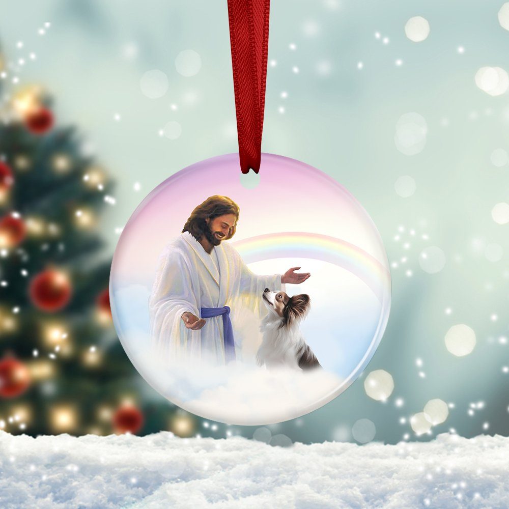 Papillon Ornament Papillon and Jesus Circle Ceramic Ornament QTR533O - Image 2