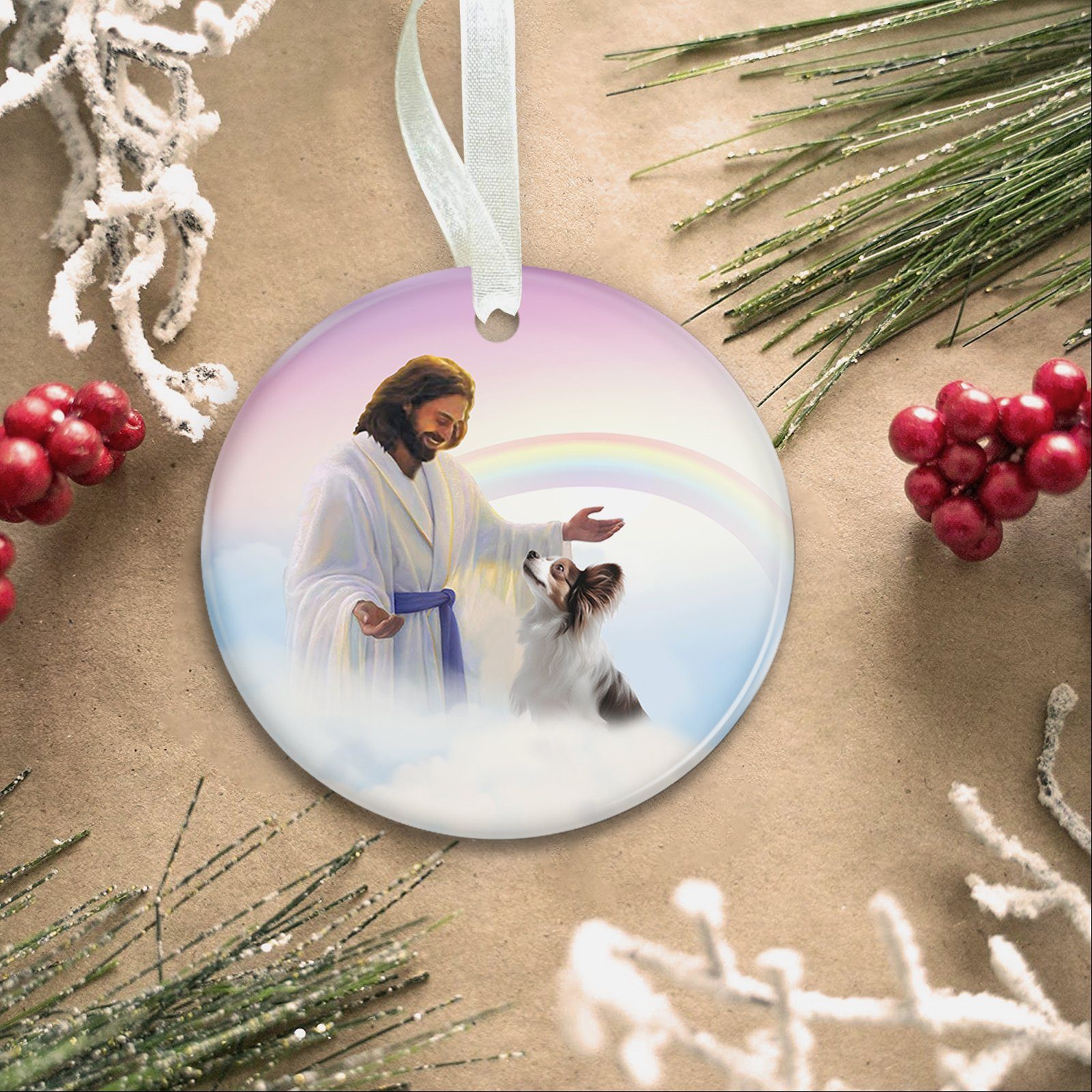 Papillon Ornament Papillon and Jesus Circle Ceramic Ornament QTR533O - Image 7