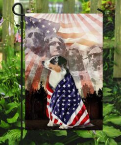 patriotic australian shepherd with mount rushmore flag 5541