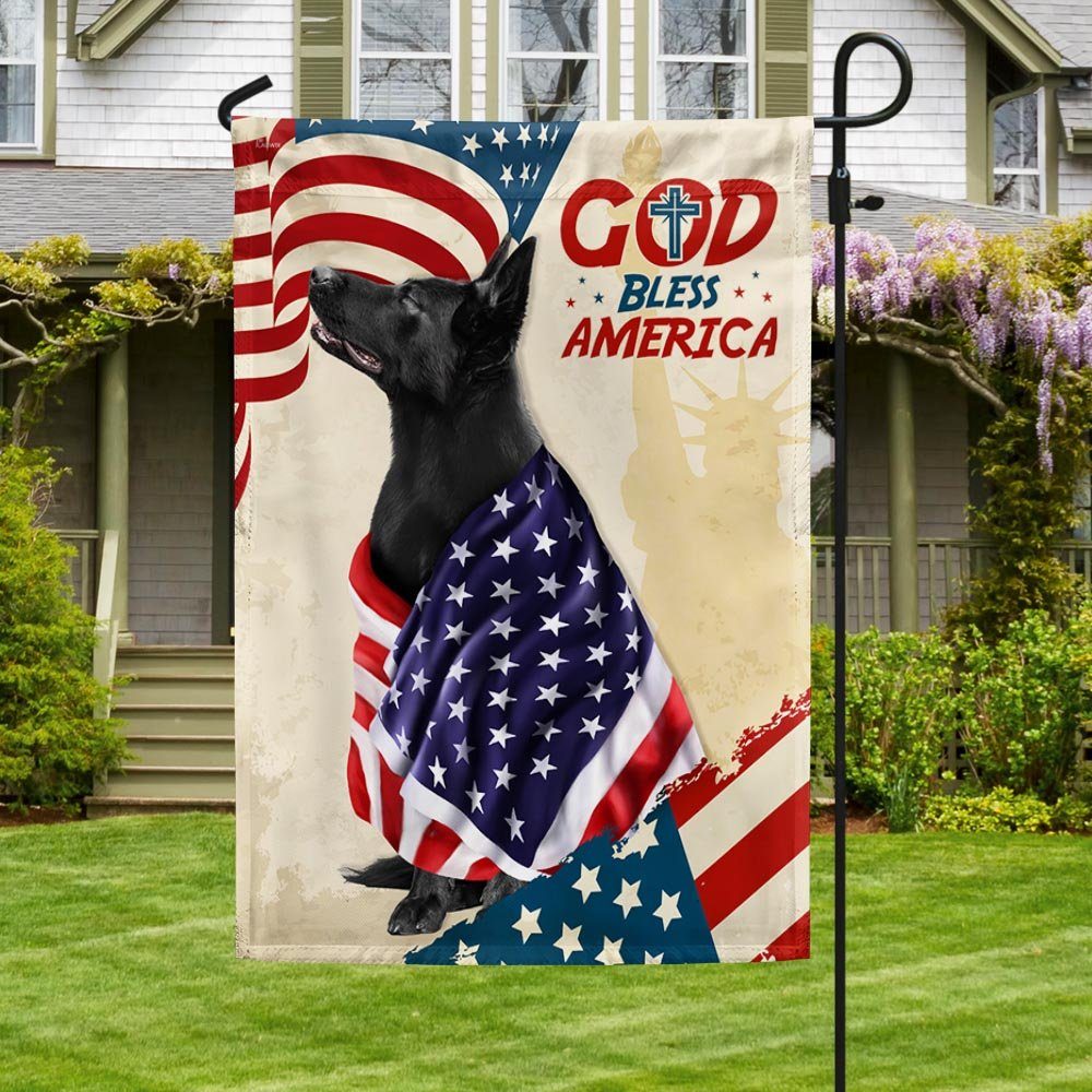 Patriotic Black German Shepherd Dog God Bless America American Flag TQN1341Fv2 - Image 3